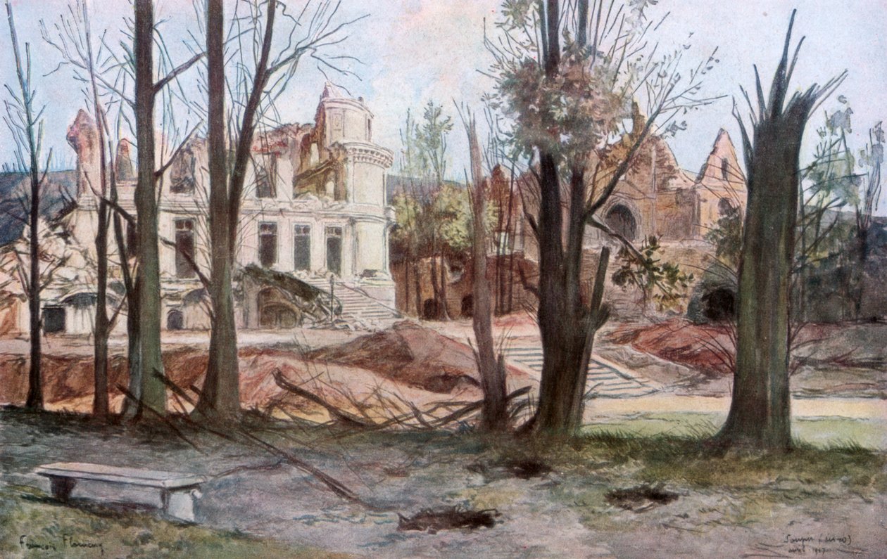 Ruiny domu, Soupir, první světová válka, duben 1917. od Francois Flameng
