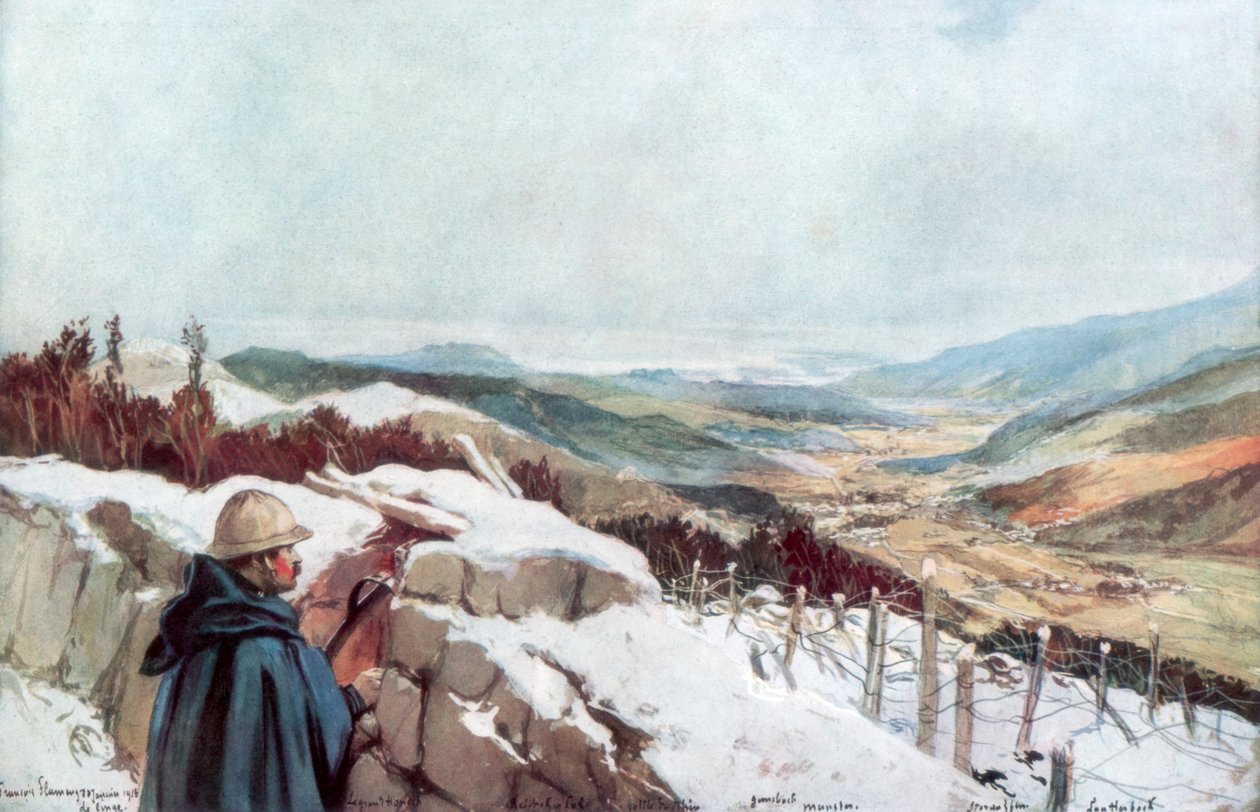 Příkopy s výhledem na údolí Munster s Rýnem v dálce, leden 1916, 1926. od Francois Flameng