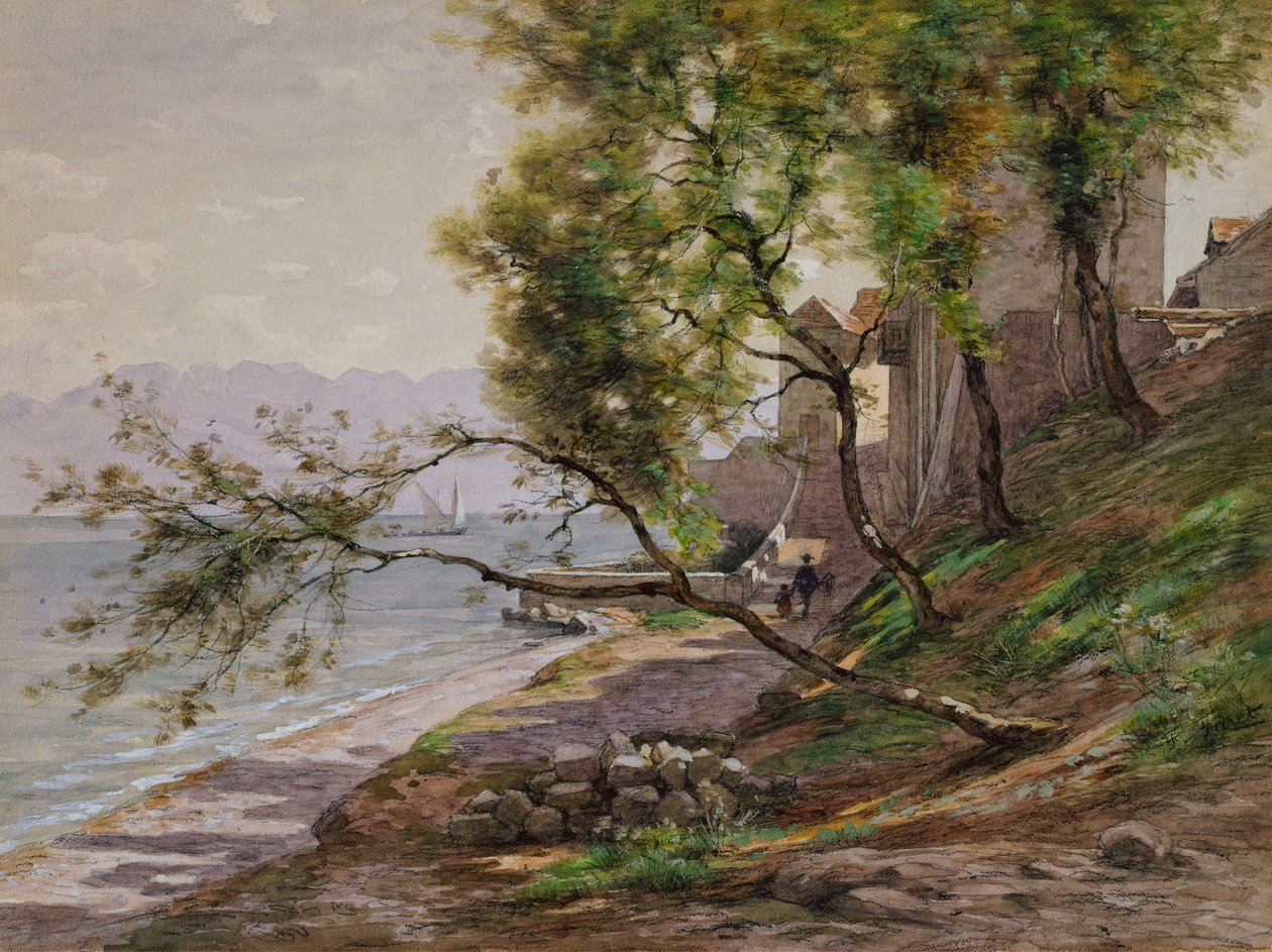 Na okraji Ženevského jezera (akvarel na papíře) od Francois Furet