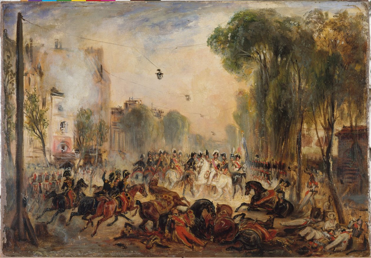 Útok na Fieschiho, boulevard du Temple, 28. července od Francois Gabriel Guillaume Lepaulle