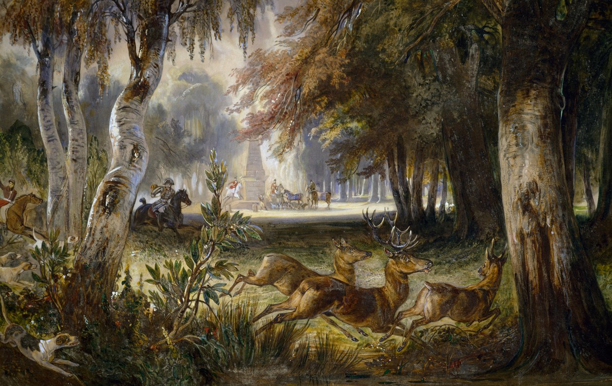 Hon na prince z Wagramu, Pronásledování, akvarel od Francoise Gabriela Guillauma Lepaulla (1804-1886). od Francois Gabriel Guillaume Lepaulle