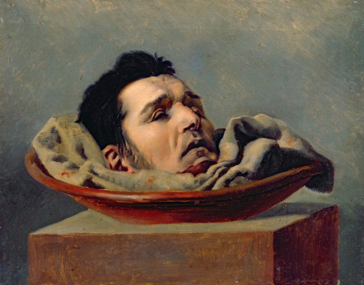 Gilotinou zavražděná hlava popraveného v Puy v roce 1825 od Francois Gabriel de Becdelievre