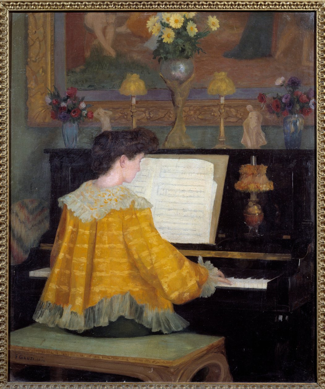 Mladá dívka u klavíru Obraz Francoise Gauziho (1862-1933) 1904 Toulouse, musee des Augustins - Mladá žena u klavíru. Obraz Francoise Gauziho (1862-1933) od Francois Gauzi