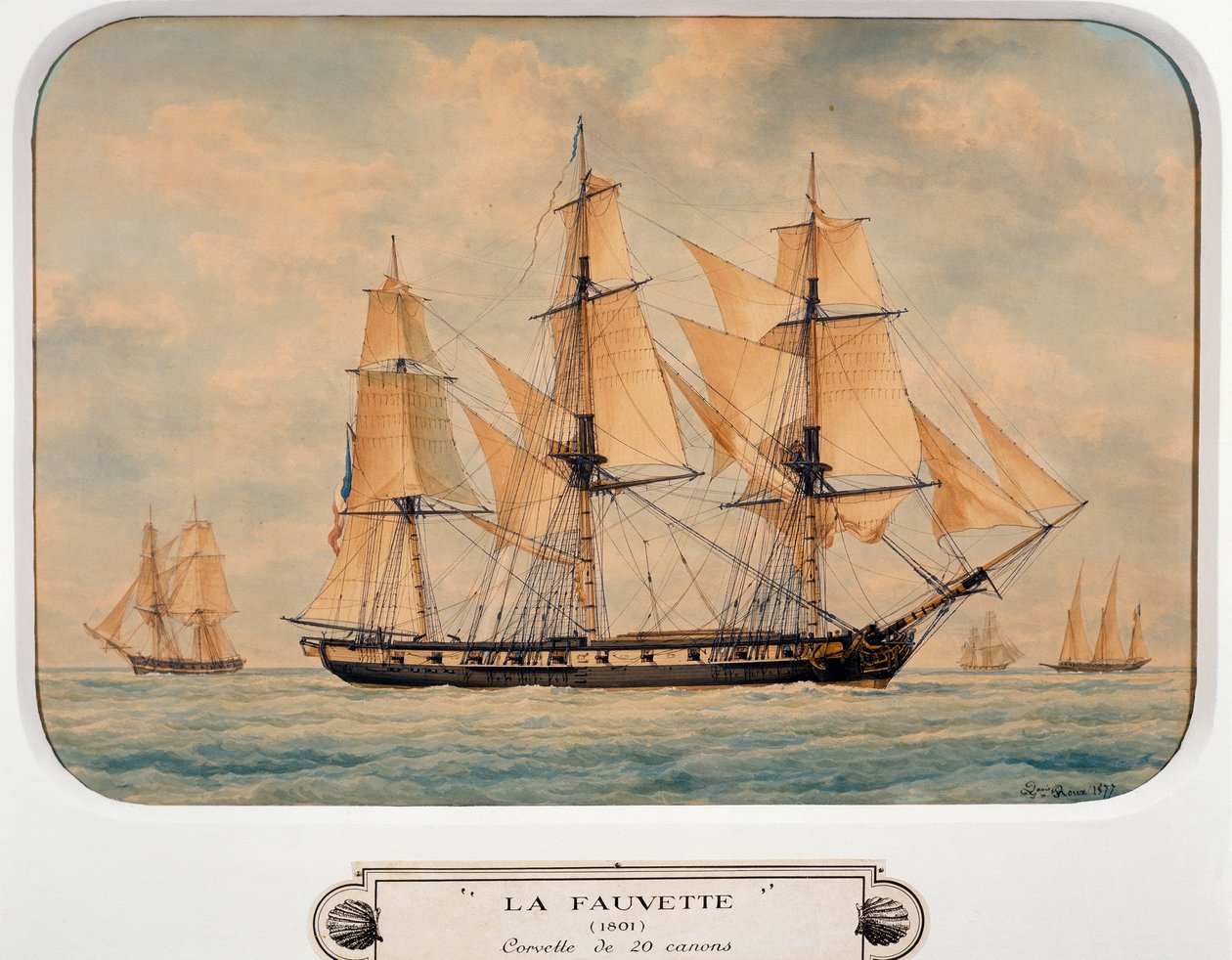 Corvette Fauvette, Francois Roux (1811-1882), akvarel, Francie od Francois Geoffroy Roux