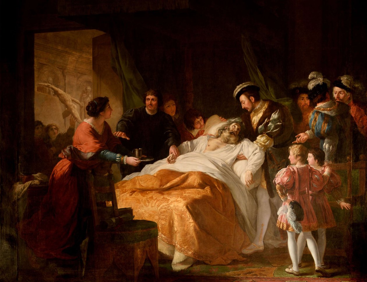 Smrt Leonarda da Vinciho v náručí Františka I., 1781. od Francois Guillaume Menageot
