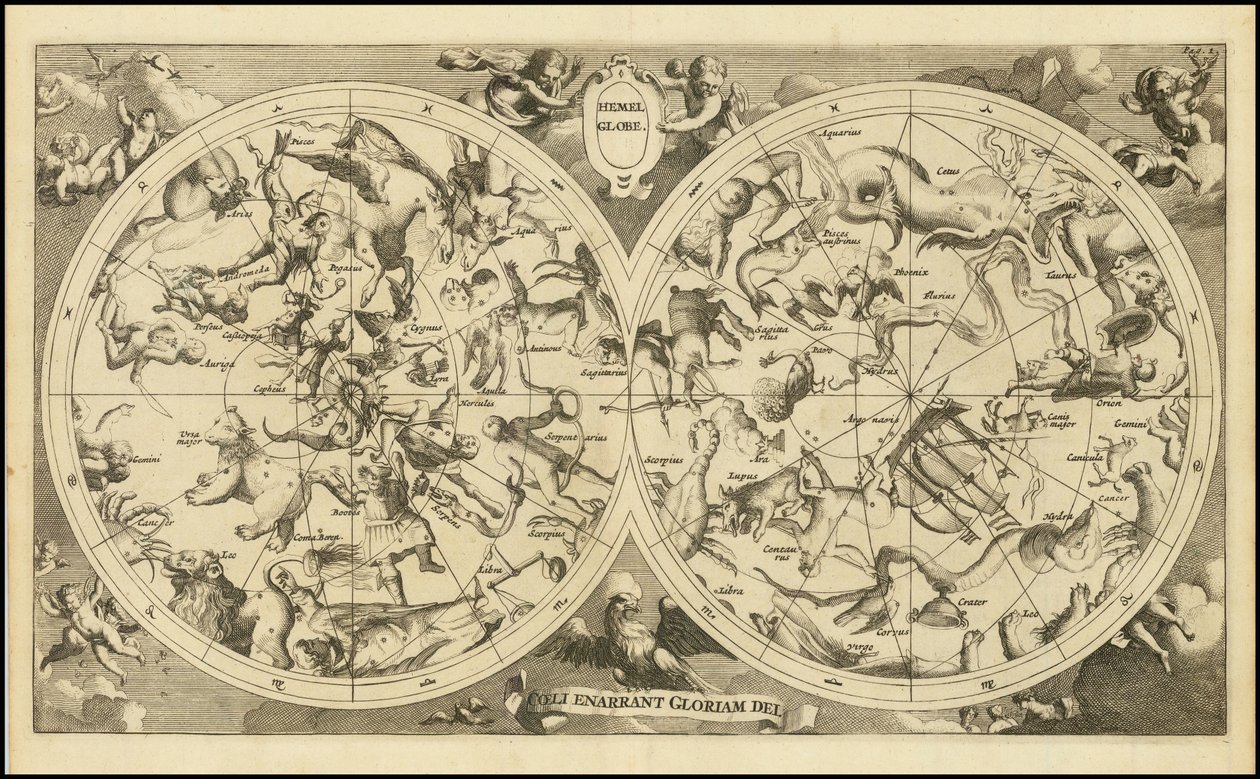 Nebeská mapa z roku 1720 - Hemel Globe. Coeli Enarrant Gloriam Dei od François Halma