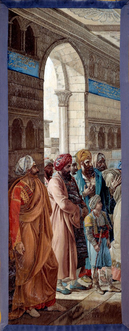 Egyptské tažení (expedice) (1798-1801): Generál Napoleon Bonaparte daruje meč vojenskému náčelníkovi Mohammedu El Koraimovi, guvernérovi Alexandrie, na poctu hodnotě, s jakou bránil své město a potvrdil ji ve své kanceláři mezi 3. od Francois Henri Mulard