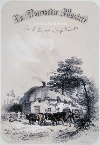 Frontispis kapitoly o regionu Orne v Normandii, z „La Normandie Illustree“, vyrytý Charpentierem, publikovaný v Nantes 1852 (rytina) od Francois Hippolyte (after) Lalaisse