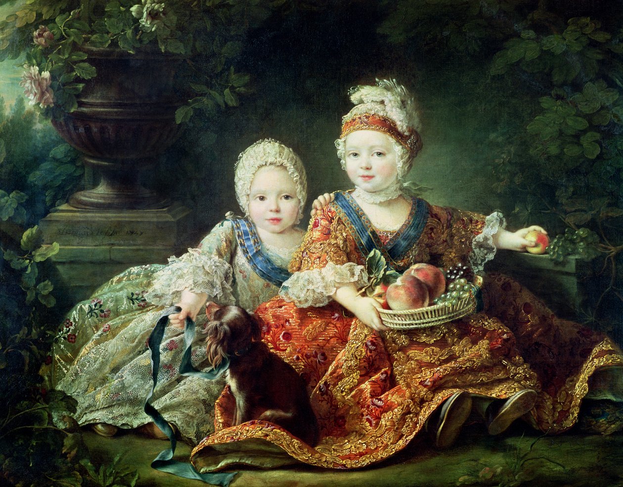 Louis de France (1754-93) vévoda de Berry a Louis de France (1755-1824) hrabě z Provence, budoucí králové Ludvík XVI. a Ludvík XVIII. Francouzští, 1757 od Francois Hubert Drouais