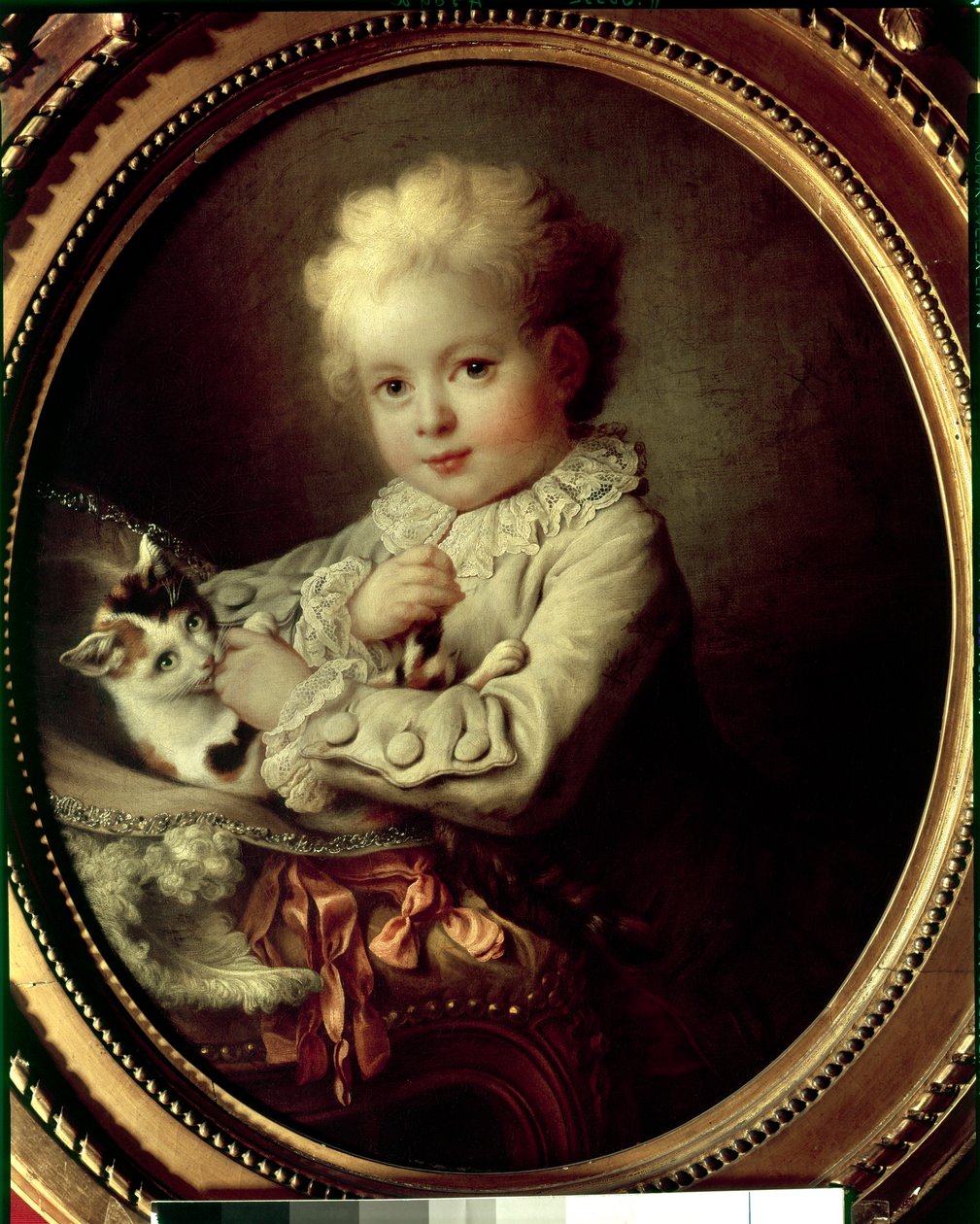 Portrét mladého chlapce hrajícího si s kočkou Obraz Francoise Huberta Drouaise (1727-1775) Paříž 18. století, Musee Jacquemart Andre od Francois Hubert Drouais