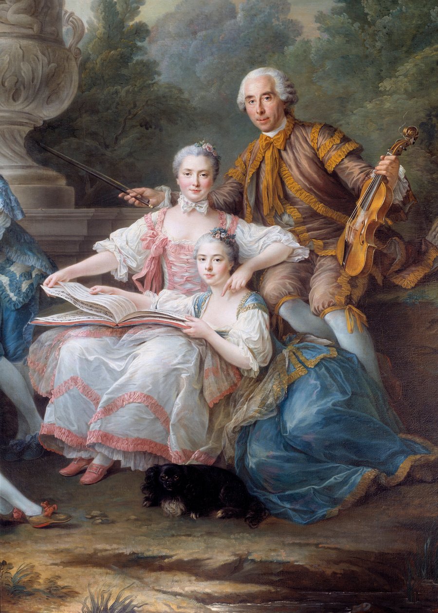 Rodina Louis Francois du Bouchet, Marquis de Sourches a Grand Prevot de France Detail. Obraz Francoise Huberta Drouaise (1727-1775) 1756 Ne. 3,24 x 2,84 m od Francois Hubert Drouais