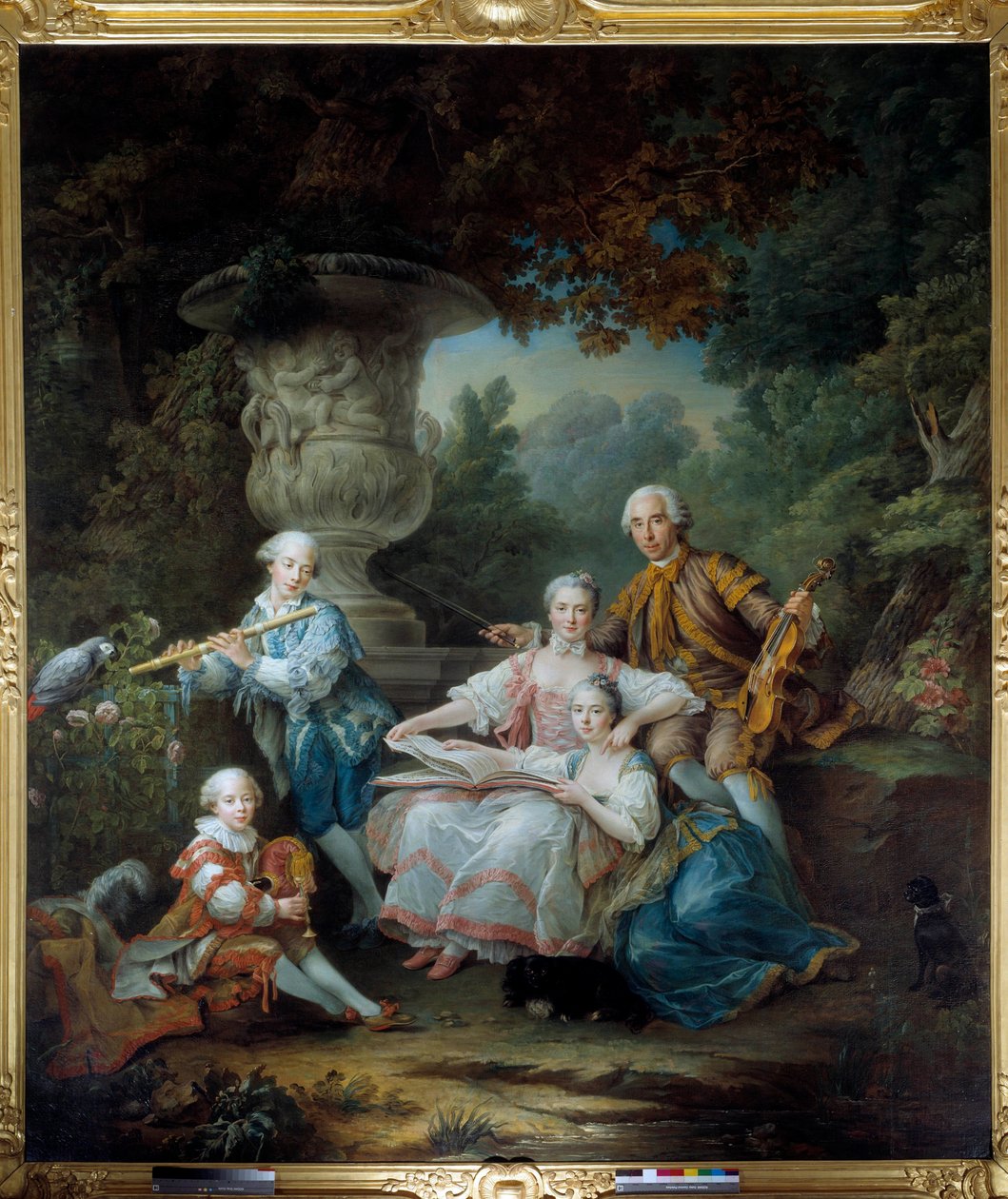 Rodina Louise Francoise du Bouchet, markýze ze Sourches a Grand Prevot of France Obraz Francoise Huberta Drouaise (1727-1775) 1756 ne. 3,24 x 2,84 m od Francois Hubert Drouais