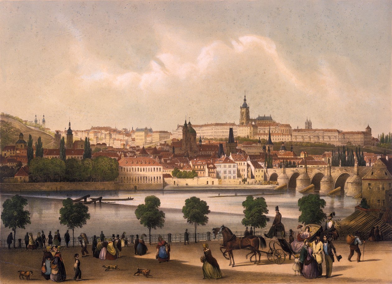 Pohled na Malou Stranu a Pražský hrad Hradčany, kolem roku 1845 od Francois Joseph Sandmann