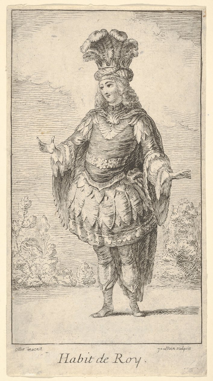 Habit de Roy: muž s tonletou zdobenou rozetami, korunou a turbanem s..., ca. 1721. od Francois Joullain