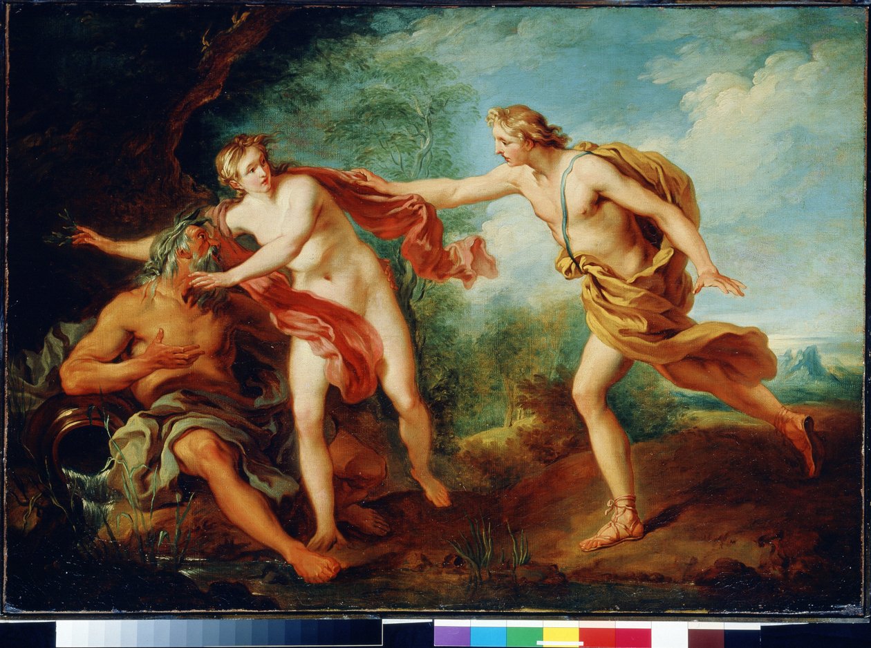 Apollo a Daphne se svým otcem říčním bohem Penee. Obraz Francoise Le Moyna (1688-1737). Olej na plátně. Francouzské malířství 18. století. Státní muzeum Arkhangelskoye Estate, Moskva od François Lemoyne