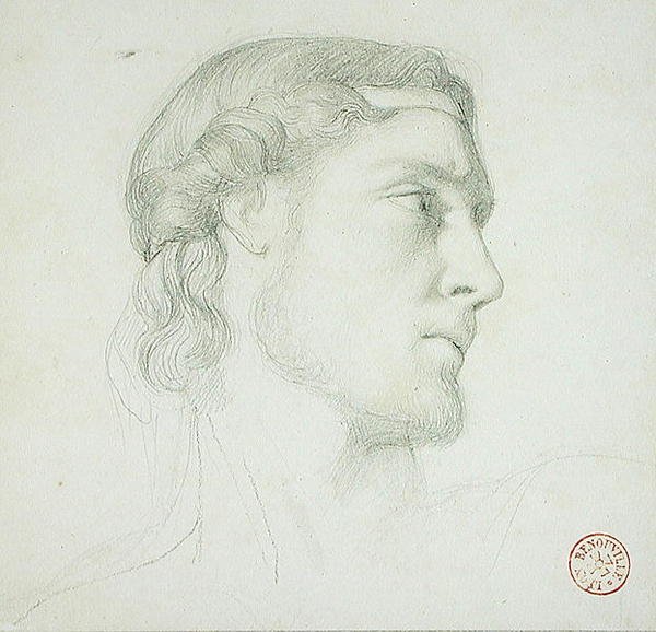 Studie hlavy (tužka na papíře) od Francois Leon Benouville