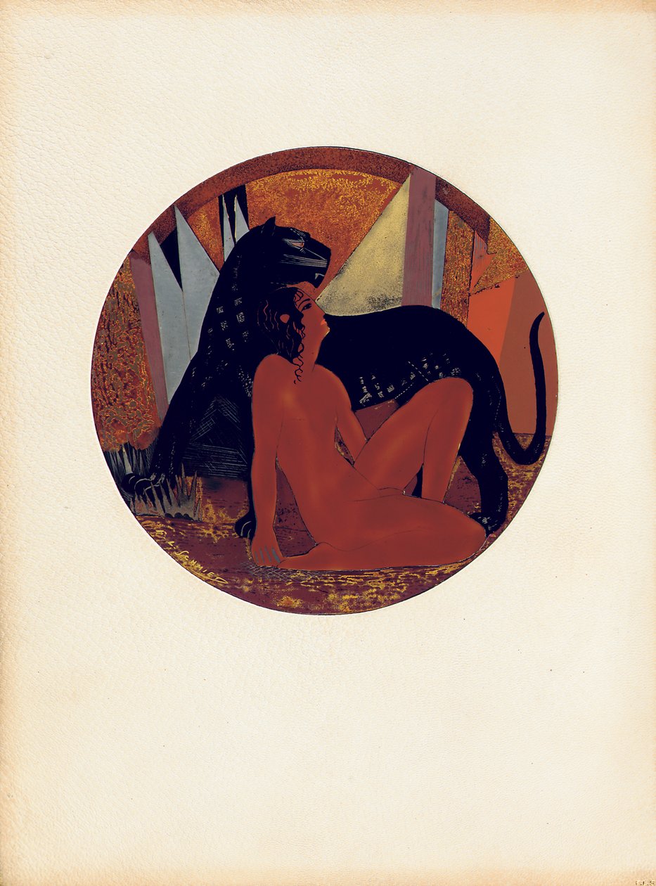 Mauglí a Baghíra, ilustrace z „Knihy džunglí“ od Rudyarda Kiplinga, kolorováno Jean Dunandovou (1877-1942) od Francois Louis (after) Schmied