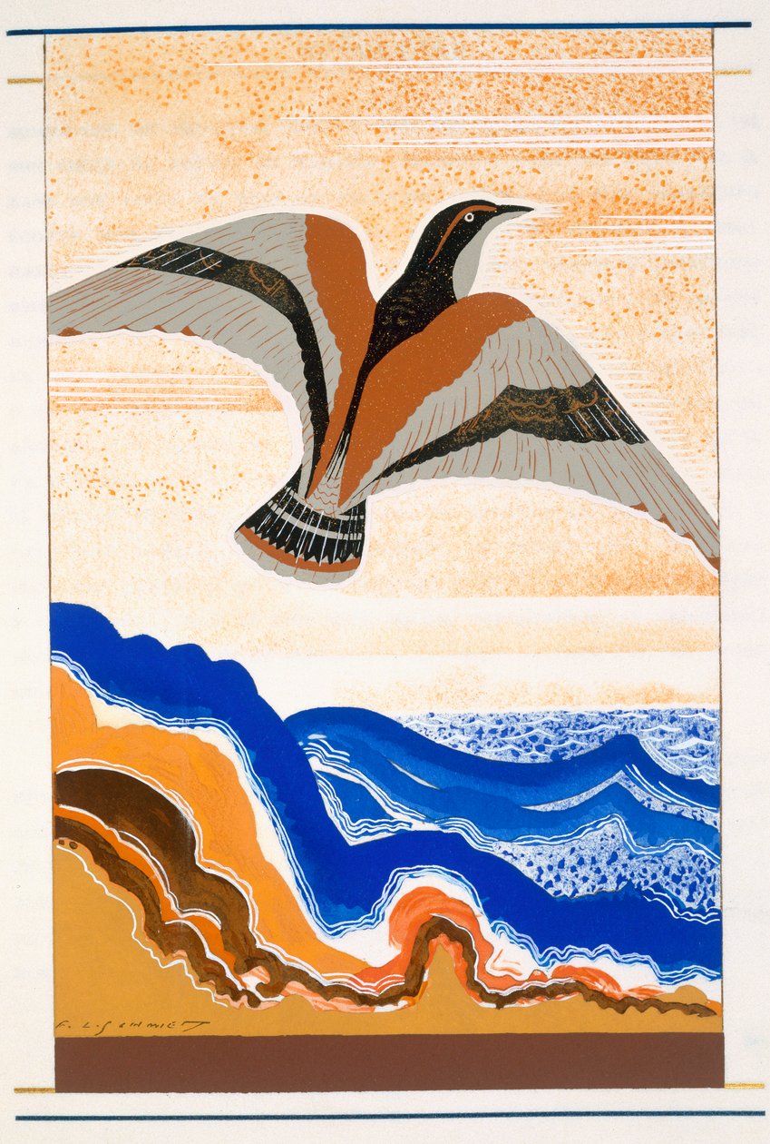 Pták předzvěst, ilustrace z Homérova "Odyssea", překlad Victor Berard, 1929-33 od Francois Louis Schmied