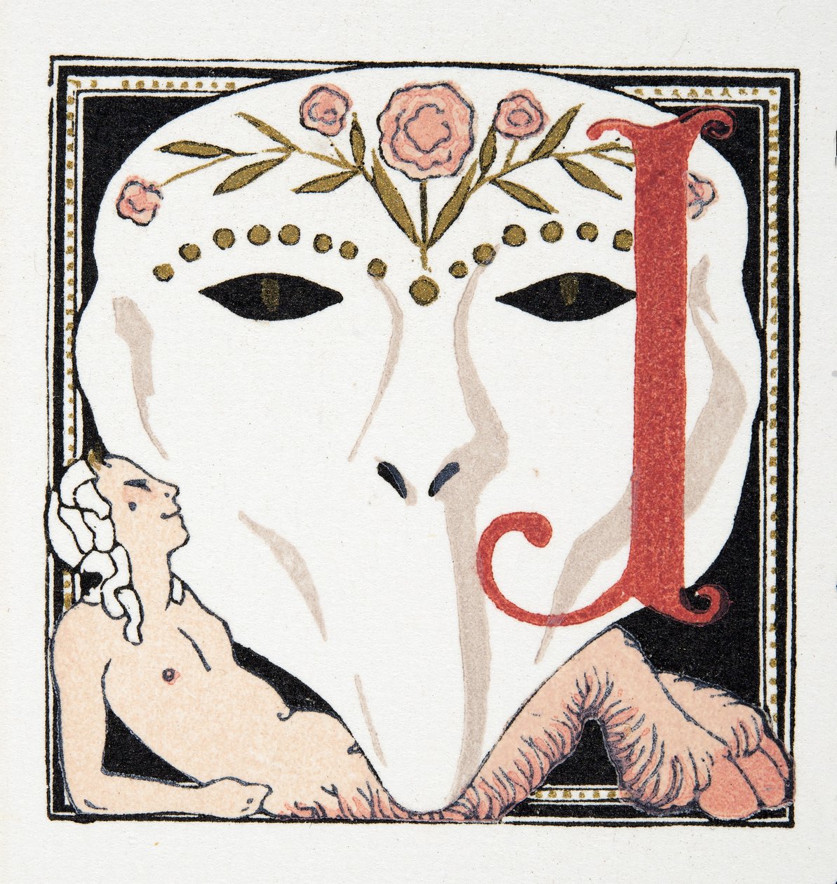 Dopis J, z Personages de Comedie, pub. 1922 (tisk šablony) od Francois Louis Schmied