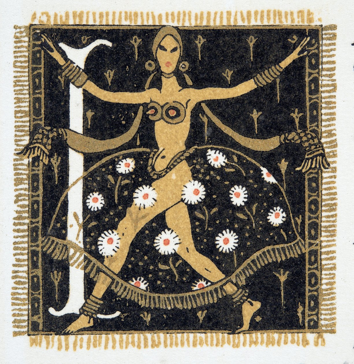 Písmeno "L" z Personages de Comedie, hospoda. 1922 (tisk šablony) od Francois Louis Schmied