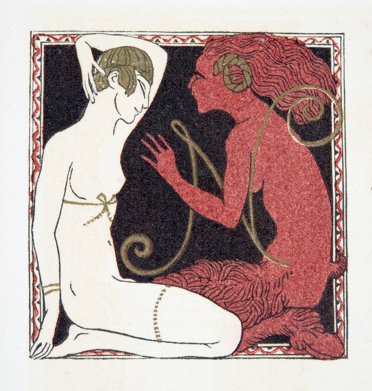 Dopis N, z Personages de Comedie, pub. 1922 (tisk šablony) od Francois Louis Schmied