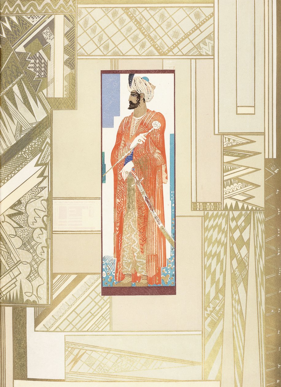 Muž v turbanu s moderním designem od Francois Louis Schmied