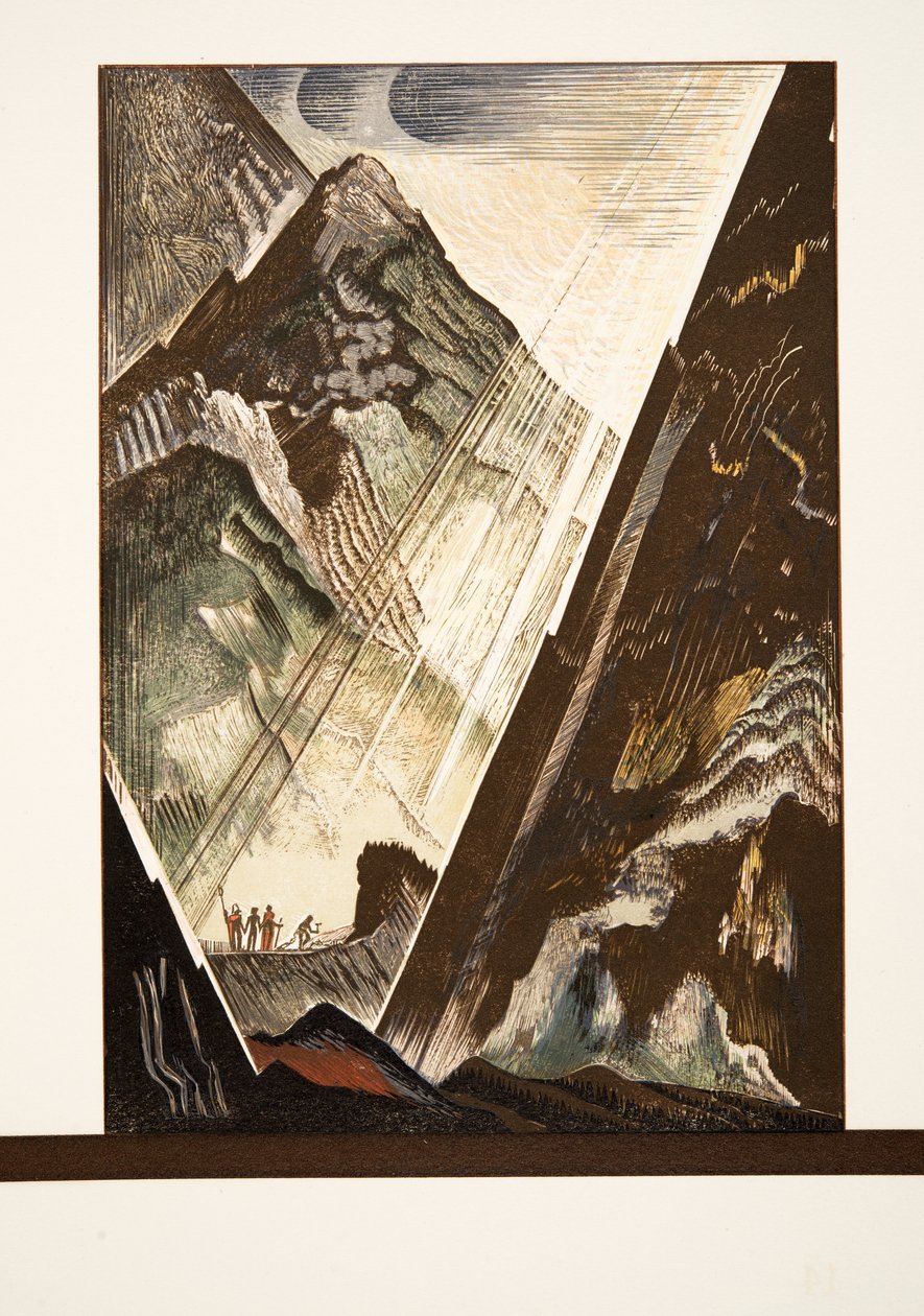 Prométheus přibíjený ke skále Héfaistem, Kratem a Bíou, z Aischylova Prométhea Enchaîné, vyd. 1941 (pochoárový tisk) od Francois Louis Schmied