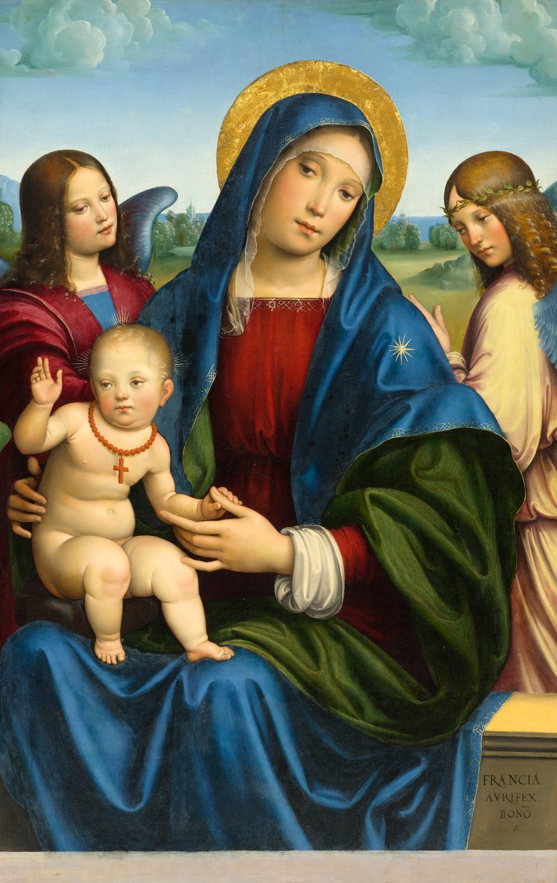 Madona a dítě se dvěma anděly, kolem 1495-1500 od Francois Louis Thomas Francia