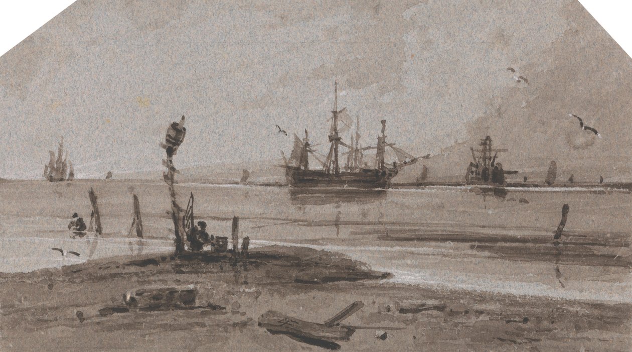 Lodě kotvící na moři v klidném moři od Francois Louis Thomas Francia