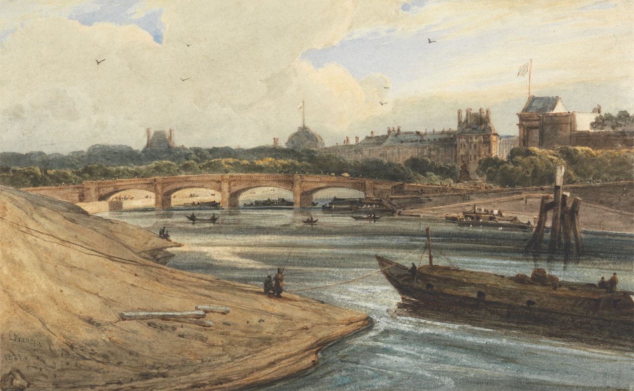 Pont de la Concorde a palác Tuileries z Cours la Reine od Francois Louis Thomas Francia