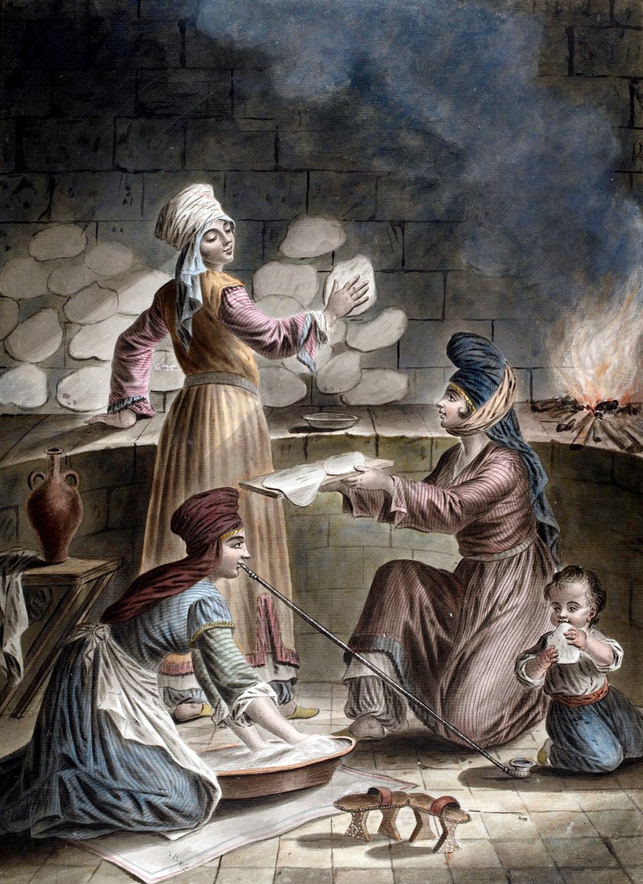 Turecké ženy pečou chléb - Turecké ženy pečou chléb - Francois Marie Rosset (1752-1824) od Francois Marie Rosset