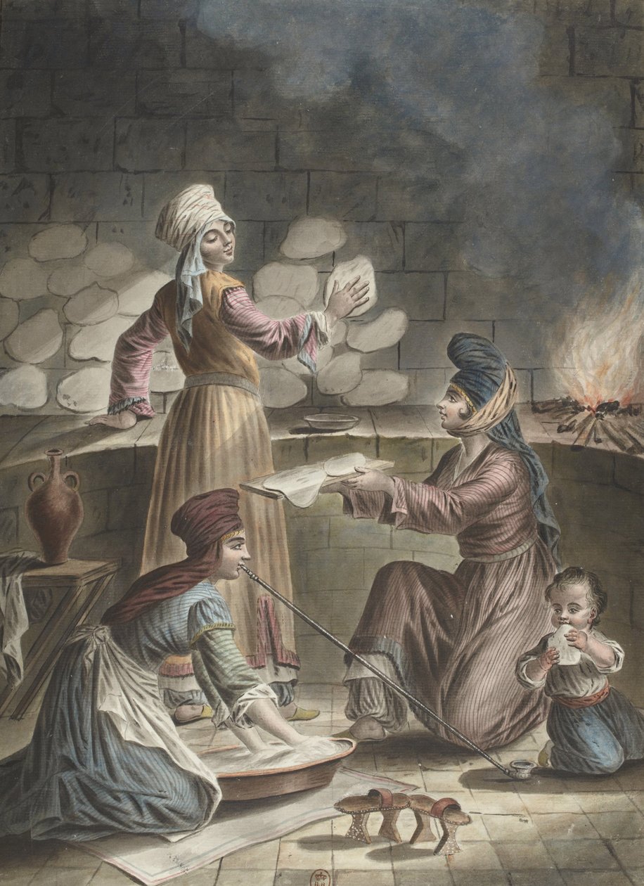 Turecké ženy pečou chléb, 1790 od Francois Marie Rosset