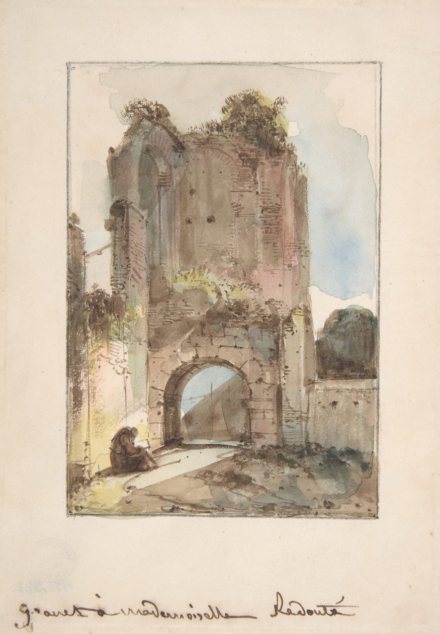 Mnich sedící před zničenou bránou, n. d. od Francois Marius Granet