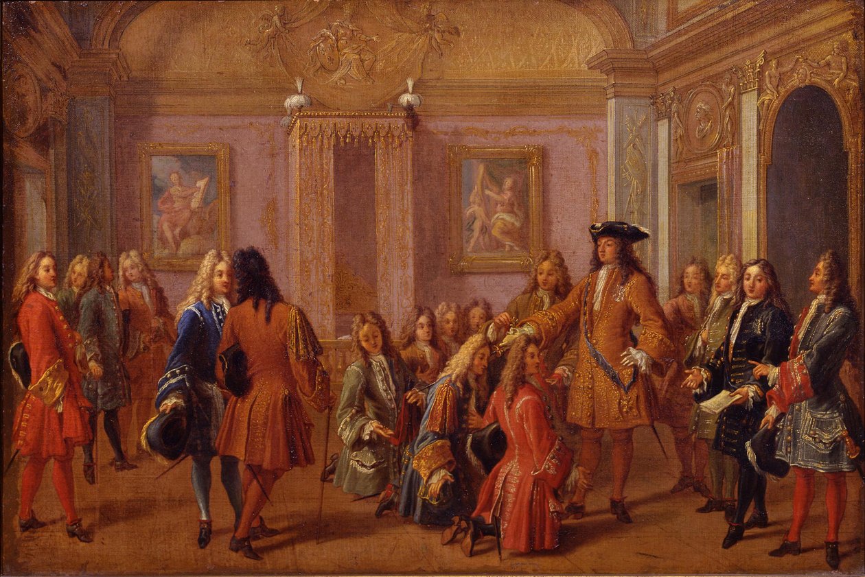 První nobilitace rytířů Řádu Saint-Louis Ludvíkem XIV. ve Versailles dne 8. května 169 od Francois Marot