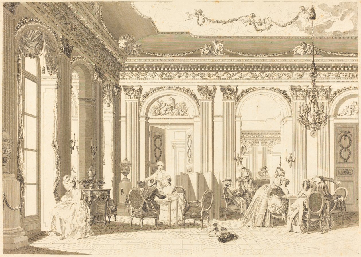 Montáž v obývacím pokoji od Francois Nicolas Barthelemy Dequevauviller after Nicolas Lavreince