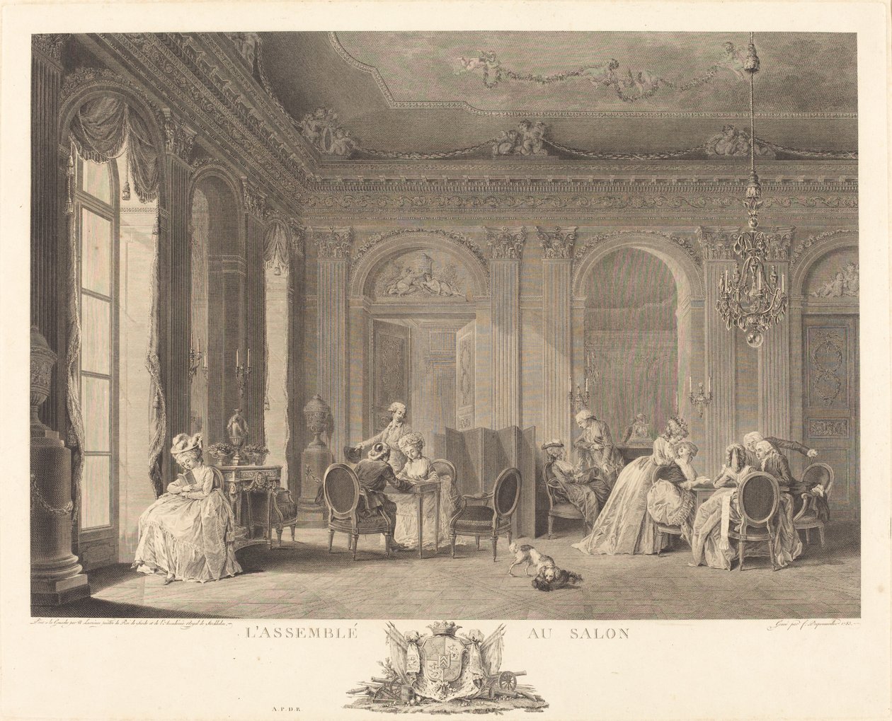 Montáž v obývacím pokoji od Francois Nicolas Barthelemy Dequevauviller after Nicolas Lavreince