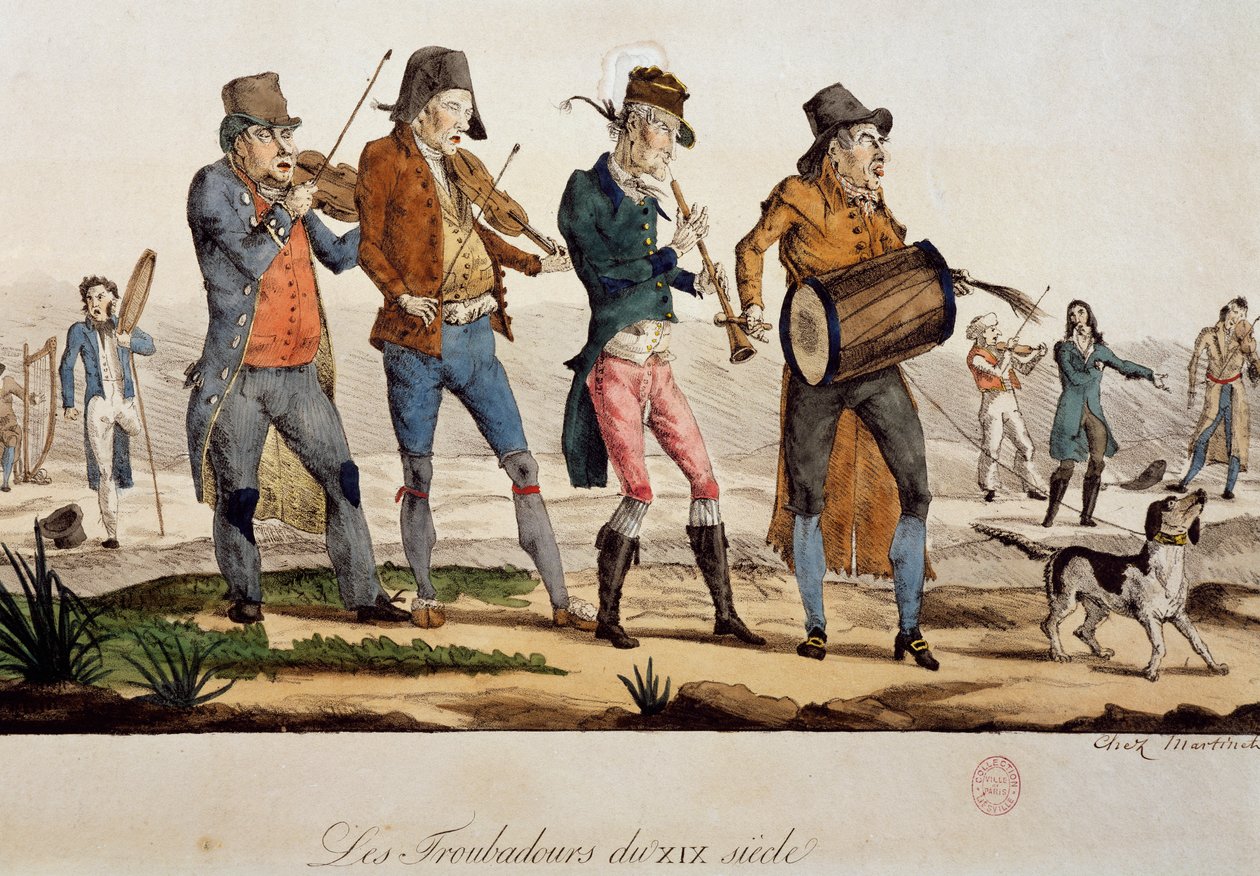 Ttroubadours od Francoise Nicolase Martineta (1739-po 1796), tisk, Francie od Francois Nicolas Martinet