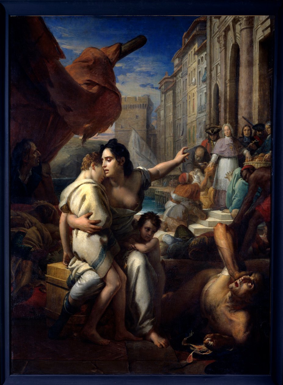 Monsignor z Belsunce během moru v Marseille Předvečer Henri Francois Xavier de Belsunce-Castelmoron (Belsunce Castelmoron) (1671-1755) zachraňující nemocné během morové epidemie v roce 1720. Obraz Francoise Gerarda (1770-1837) 18347 2,58x1, od Baron François Pascal Simon Gérard