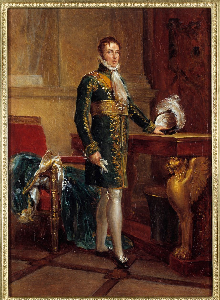Portrait en pied de Eugene de Beauharnais dit Prince Eugene vicekrál Itálie, pak vévoda z Leuchtenbergu (1781-1824), adoptivní syn Napoleona I. Obraz Francoise Gerarda (1770-1837) 1811 Dim. 0,32x0,23 m - Celovečerní portrét Eugena de Beauharnais c od Baron François Pascal Simon Gérard