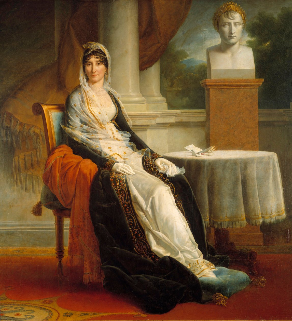 Portrét na nohou Laetitia Bonaparte (Letizia Maria Ramolino) (1750-1836) Paní Mere Pres její busty jejího syna císaře Napoleona I. (1769-1821). Obraz Francoise Gerarda (1770-1837) 1803 Ne. 1,72x1,78 m Malmaison, musee du chateau - Celovečerní portrét od Baron François Pascal Simon Gérard