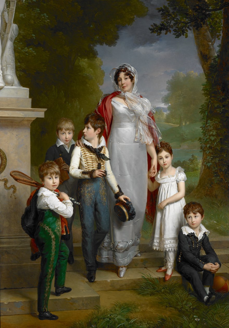 Portrét Louise-Antoinette-Scholastique Gué‚hé‚neuc, Madame la Mar‚échale Lannes, vévodkyně de Montebello, se svými dětmi od Baron François Pascal Simon Gérard