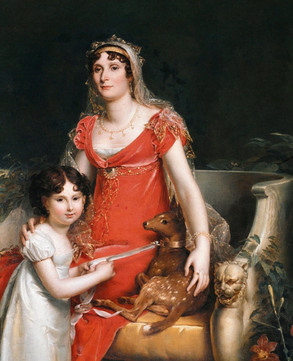 Portrét princezny Elisy Bonaparte s dcerou, detail (olej na plátně) od Baron François Pascal Simon Gérard