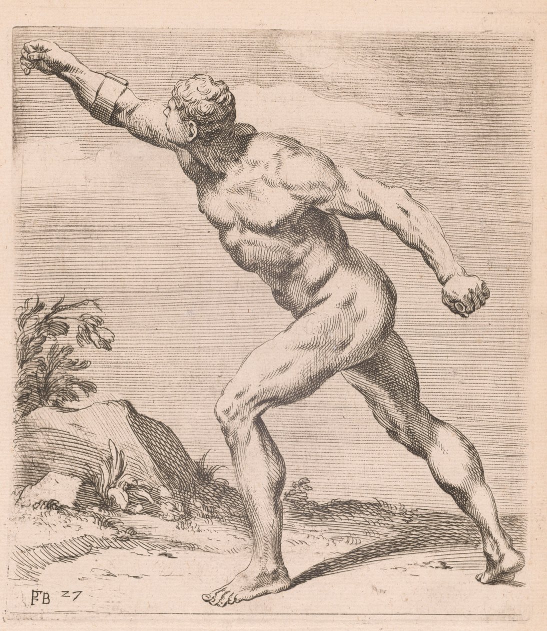 A Nude Fighting Man, boční pohled, otočený doleva [talíř 27] od Francois Perrier