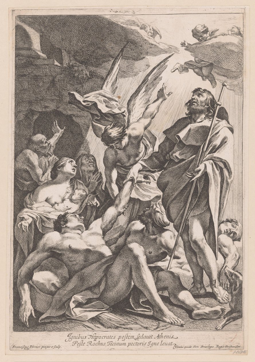 Heilige Rochus je králem pestlijderů Hippokrates potlačil mor v Athénách ohněm (...) (název na předmětu) od Francois Perrier