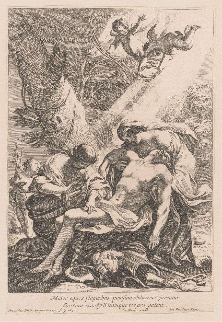 Martelaarschap van de heilige Sebastiaan Větší rytíř musí krýt údery (...) (titul na předmětu) od Francois Perrier