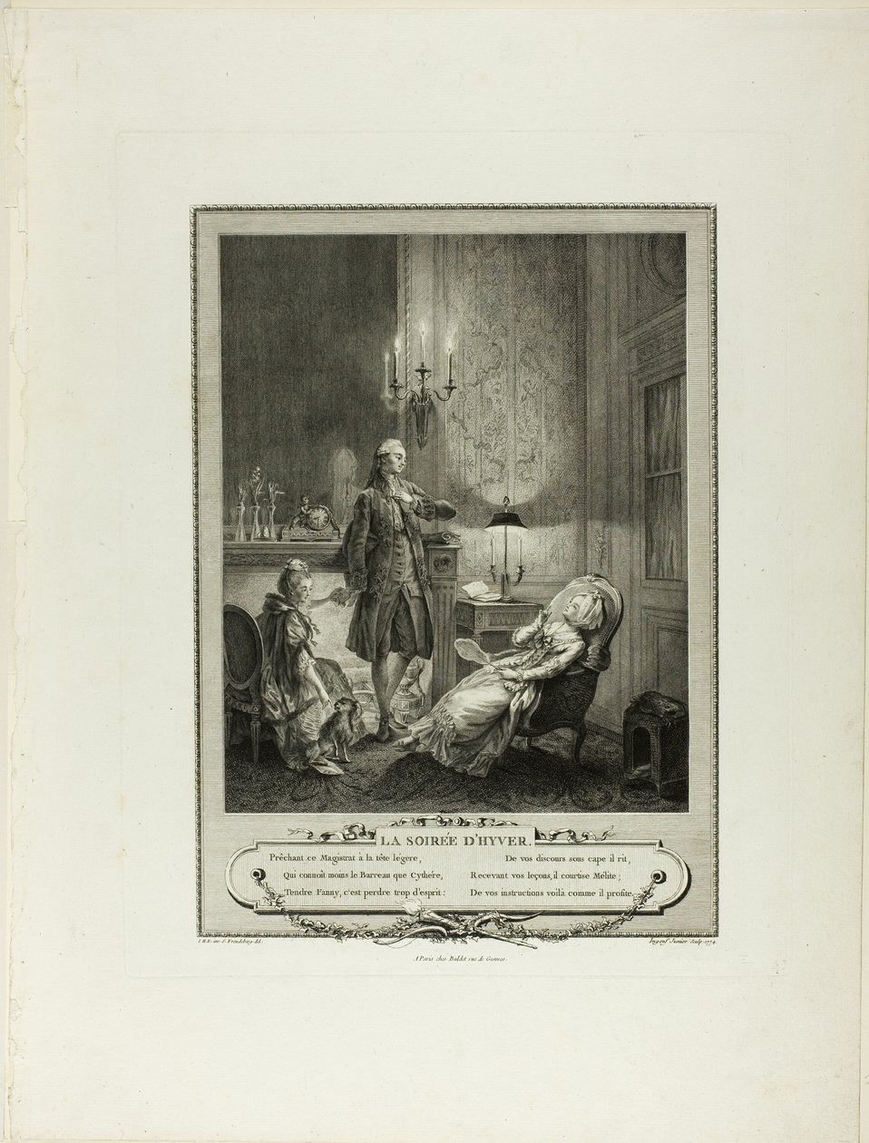 Zimní večer, z knihy Monument du Costume Physique et Moral de la fin du Dix-huitième siècle od Francois Robert Ingouf