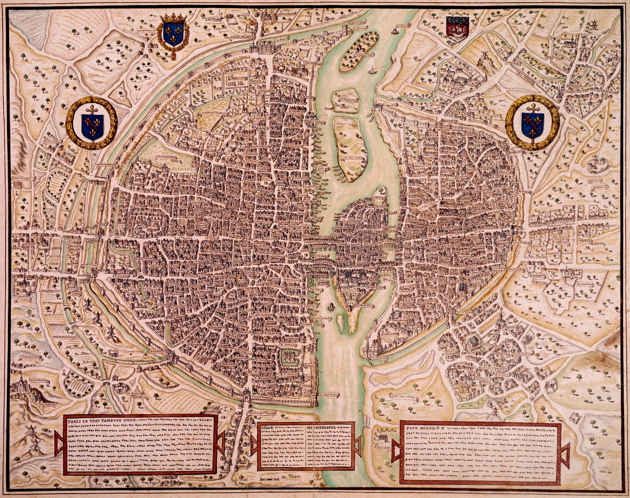 Mapa města Paříže v letech 1540-1555 hovoří o tapisérii. Rytina Francoise Rogera de Gaignieres (1642-1715). Paříž, B.N. od Francois Roger de Gaignieres