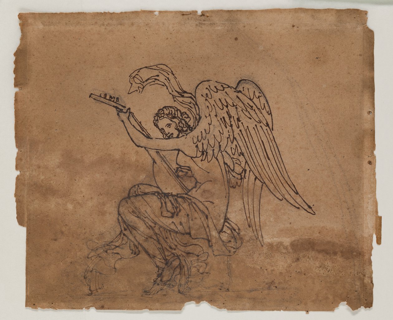 Alegorická postava s loutnou, asi 1825 (tuš a křída na papíře) od Francois Rude