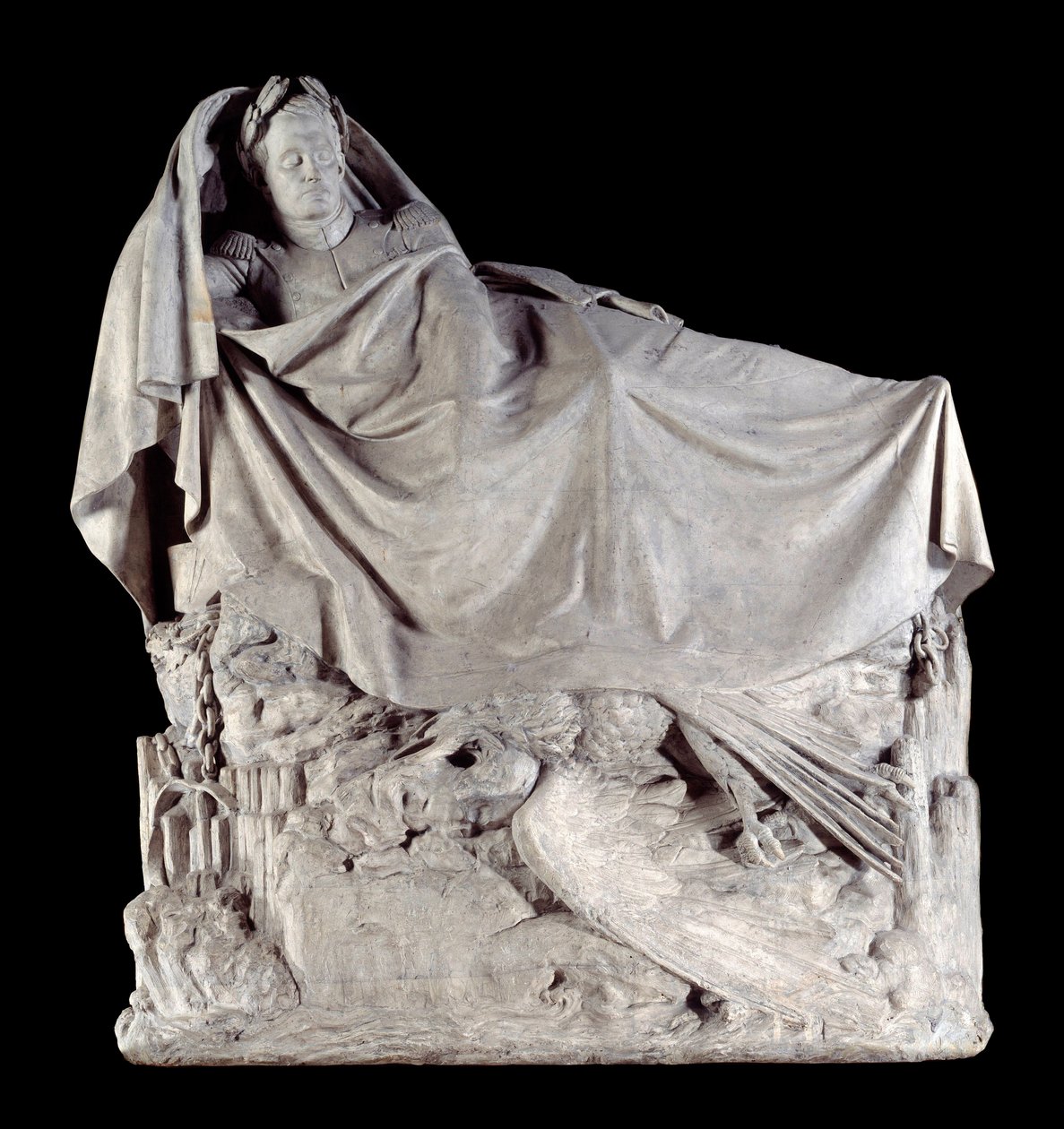 Císař Napoleon I. (1769-1821) se probouzí do nesmrtelnosti. Socha na sádře od Francoise Rudeho (1784-1855) 1842 Paříž, musee d