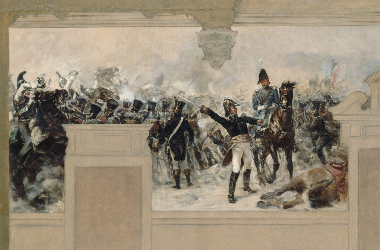 Náčrtek radnice v Pantinu: Obrana Pantinu v roce 1814 generálem Compansem od Francois Schommer